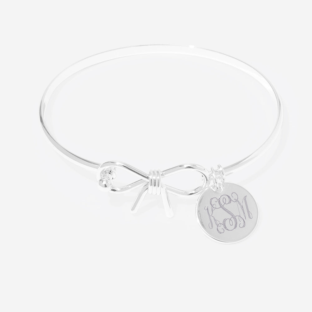Monogrammed bow bangle in silver
