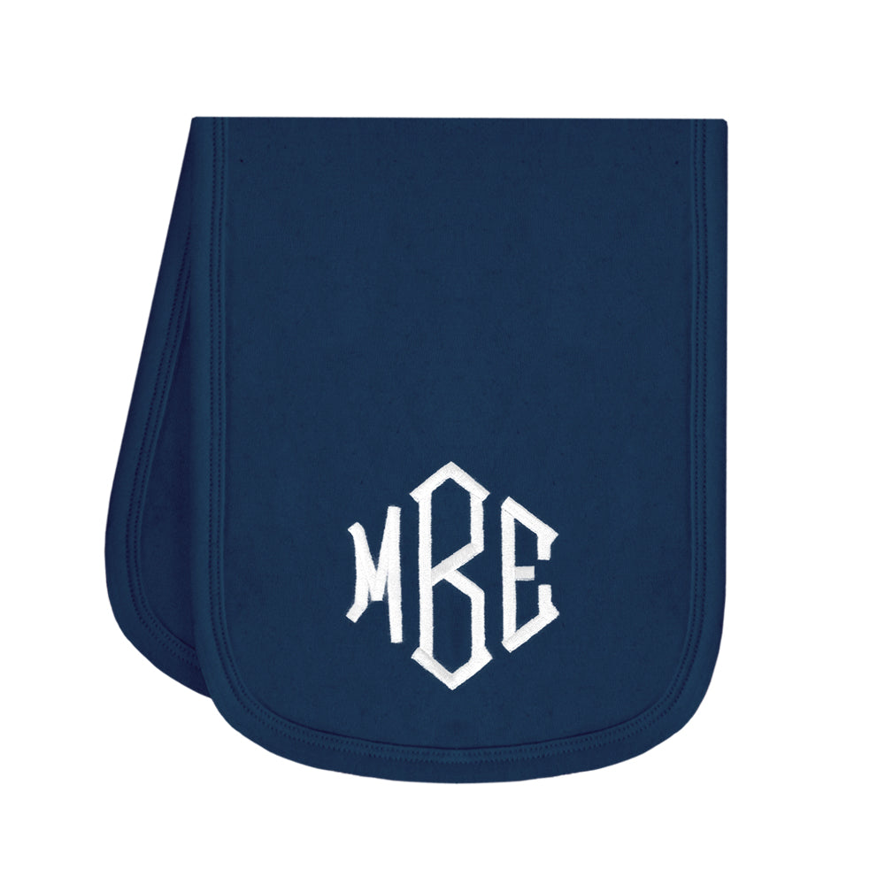 navy monogrammed baby terry burp cloth