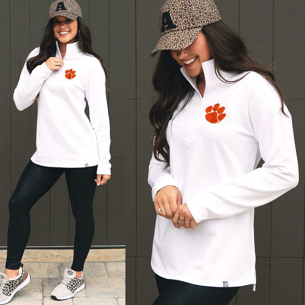 [peyton] white clemson pullover sweatshirt with leggings