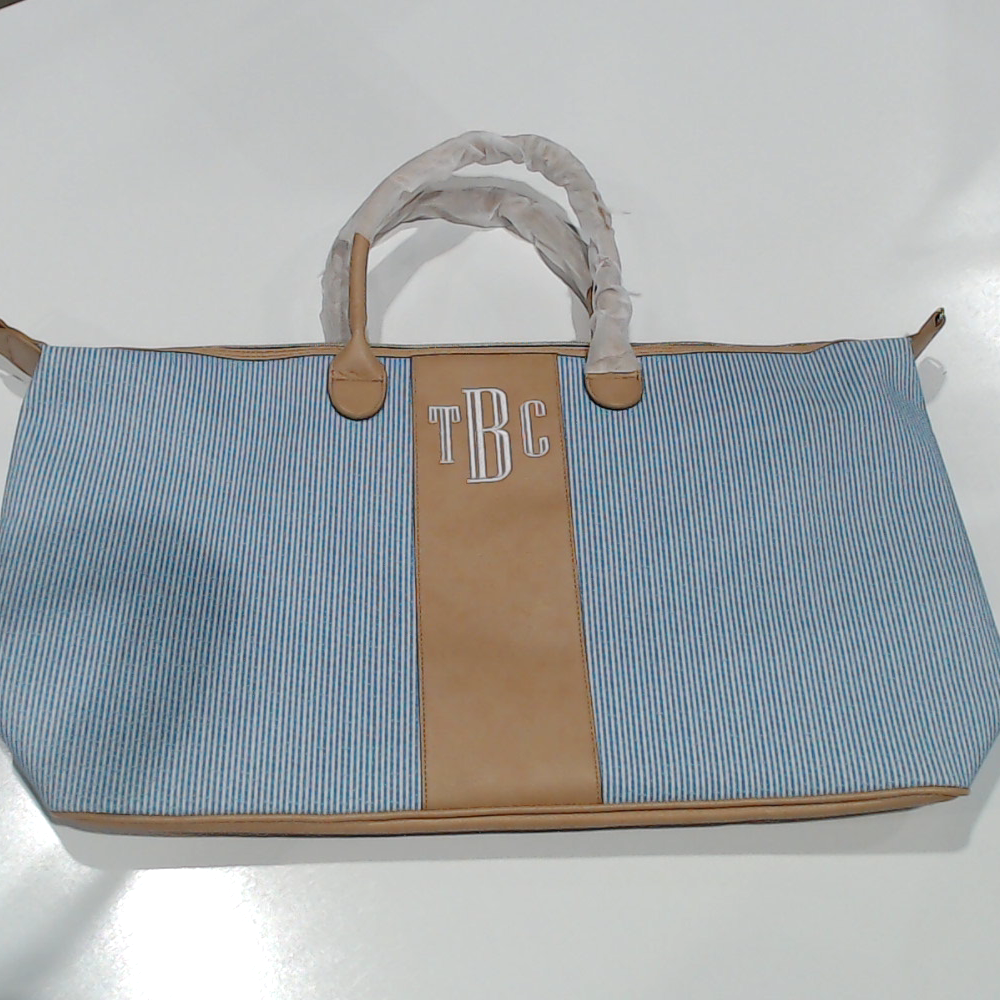 BLOOPER BAG: Monogrammed Seersucker Weekender