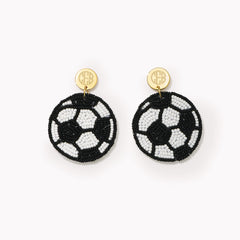 Monogrammed Soccer Earrings | Black/White