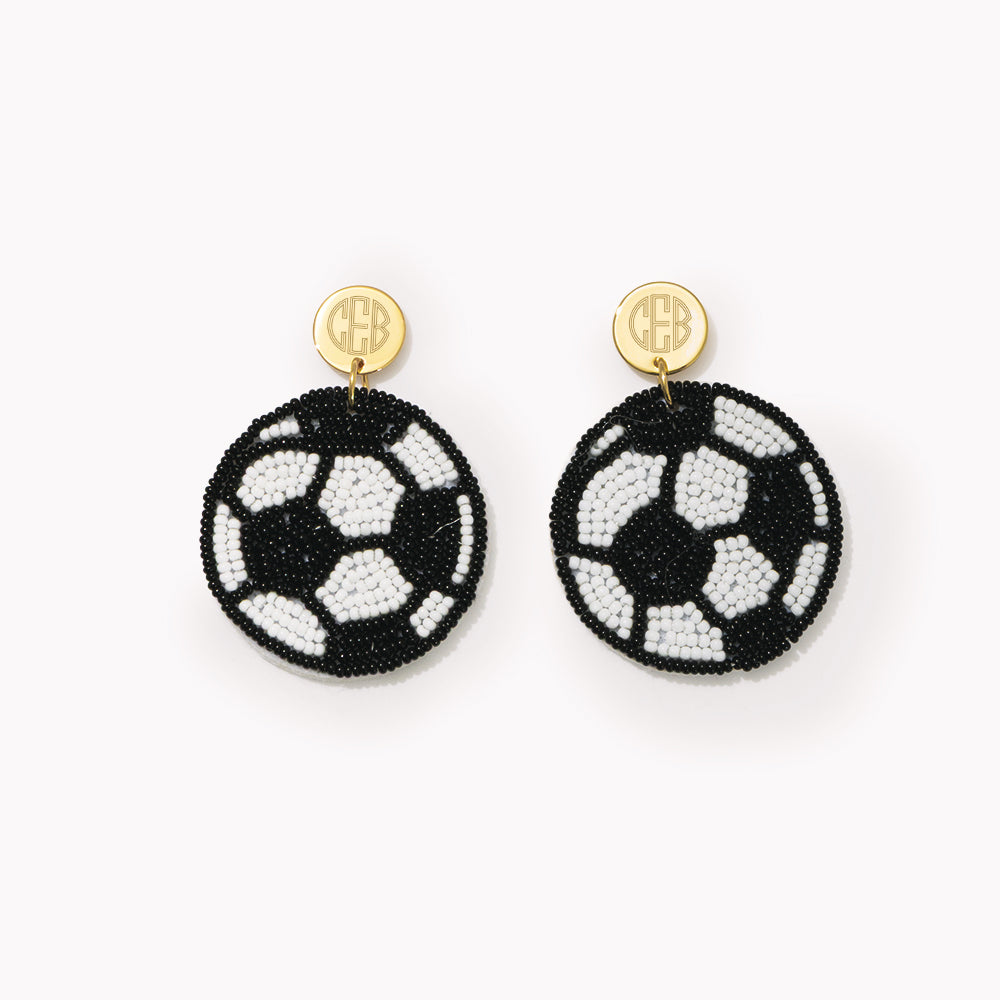 Monogrammed Soccer Earrings | Black/White