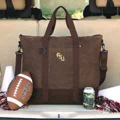 fsu waxed canvas cooler at tailgate