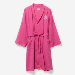 Monogrammed Waffle Robe in Hot Pink
