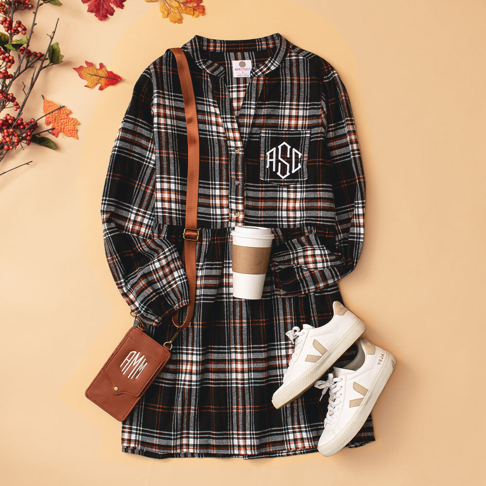 Monogrammed Plaid Shirt Dress for Fall - Marleylilly