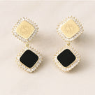 Monogrammed Rhinestone Dangle Earrings | Black & Gold