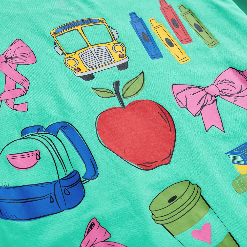 up close of monogrammed teacher t shirt in mint 