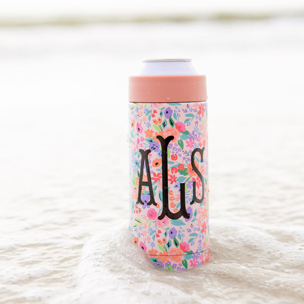 slim can koolie in sand - coral floral