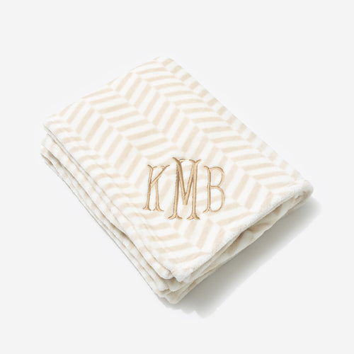 Personalized Plush Blanket in Neutral Herringbone