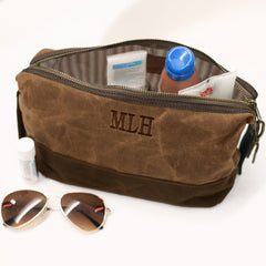 sp23 personalized dopp kit on bathroom counter