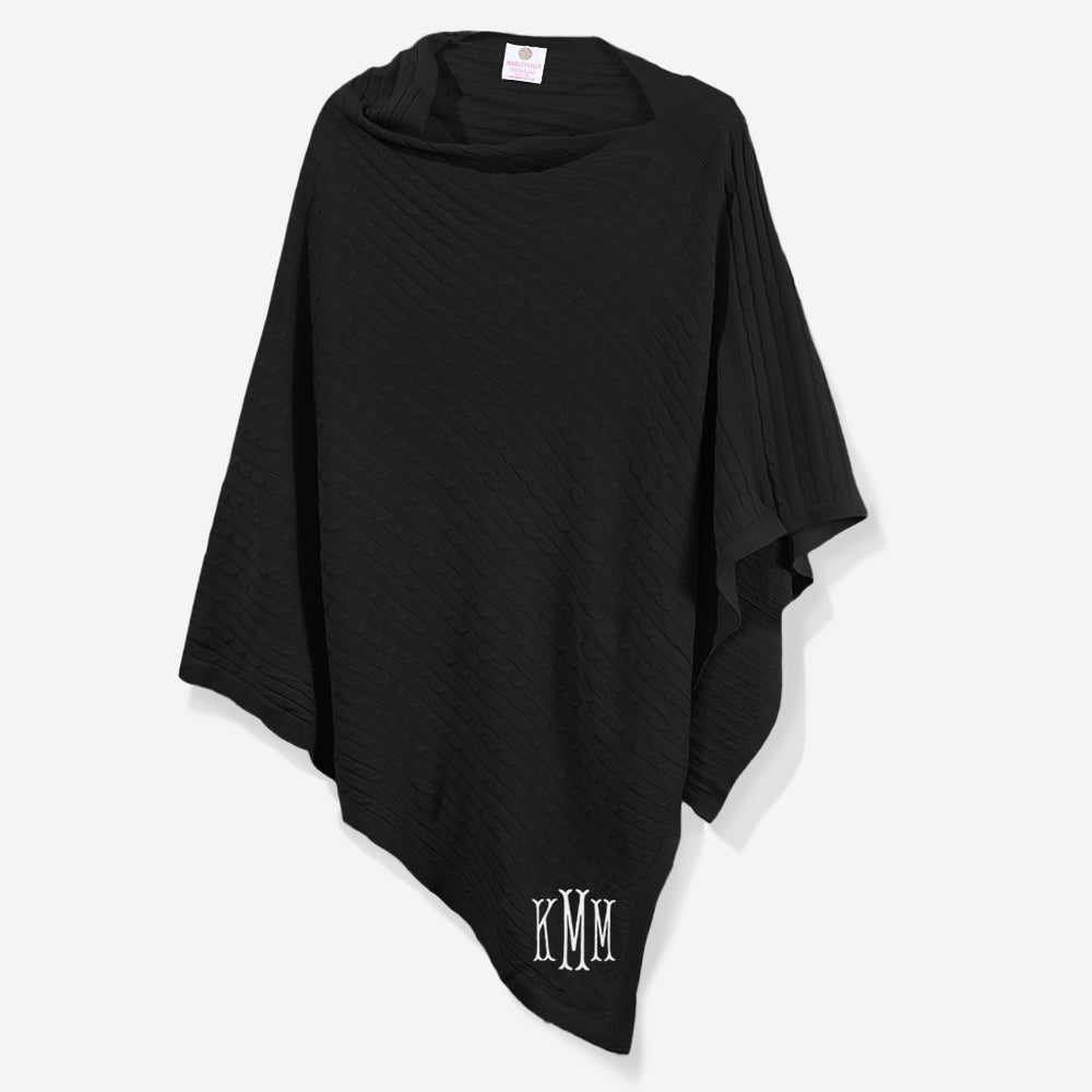 monogrammed poncho in black