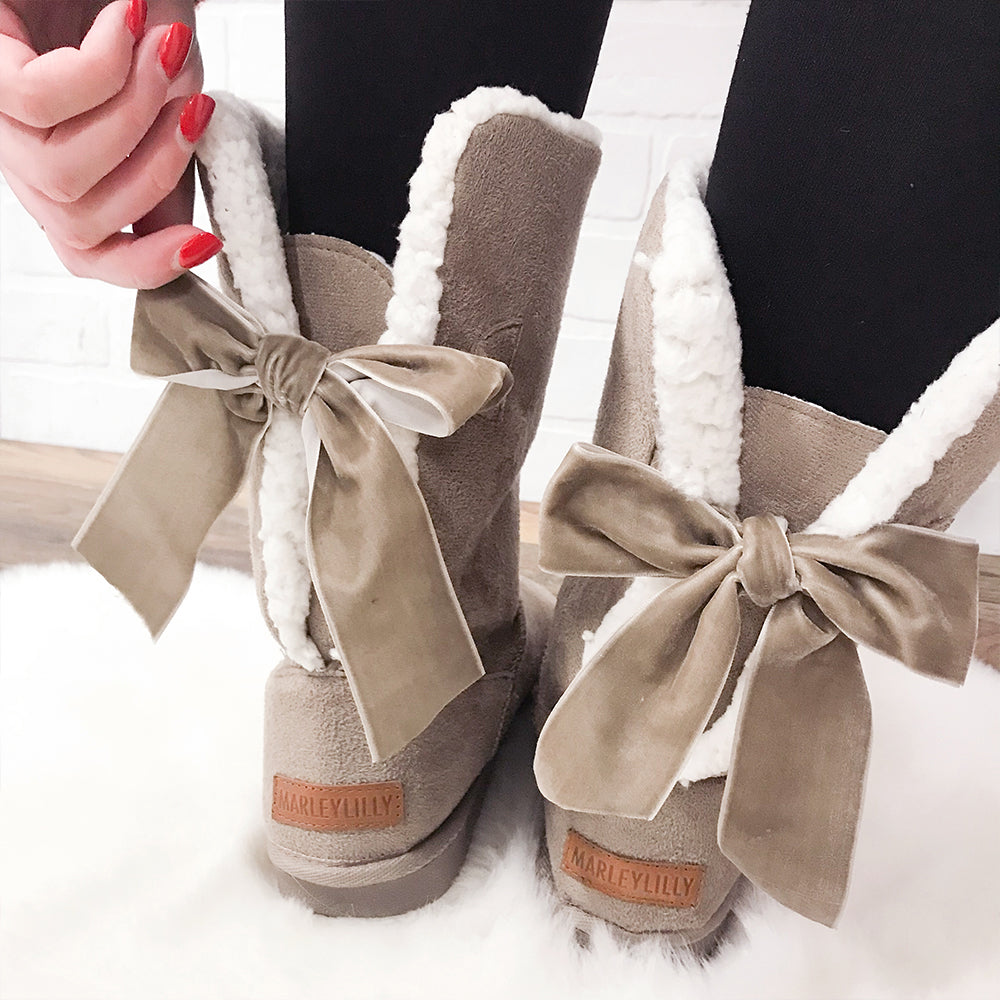 ohio state sherpa tie booties ribbon ties and back details