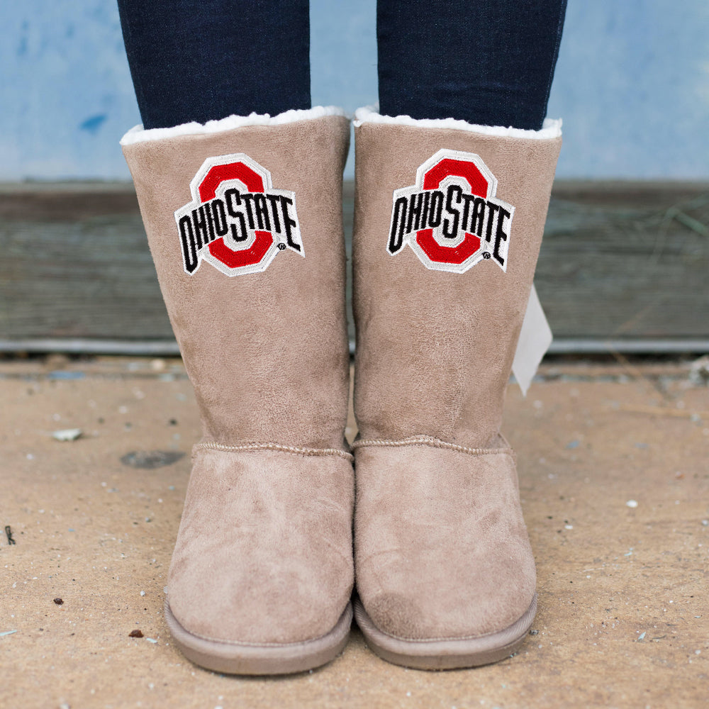 tan ohio state sherpa tie booties