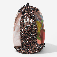 monogrammed beach backpack bag in cheetah