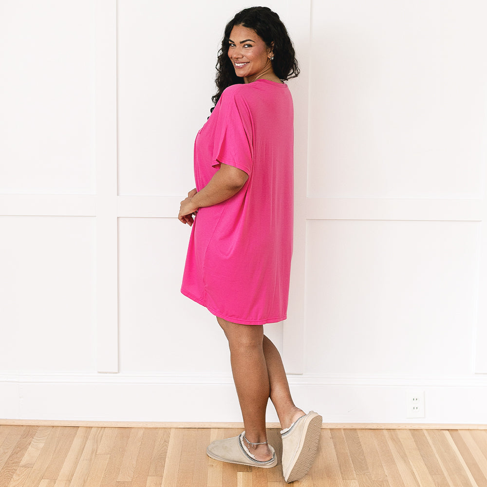 back of hot pink sleep tee