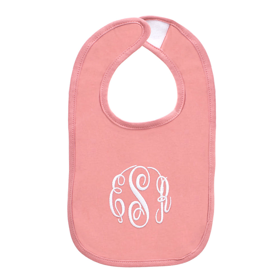mauve monogrammed baby bib