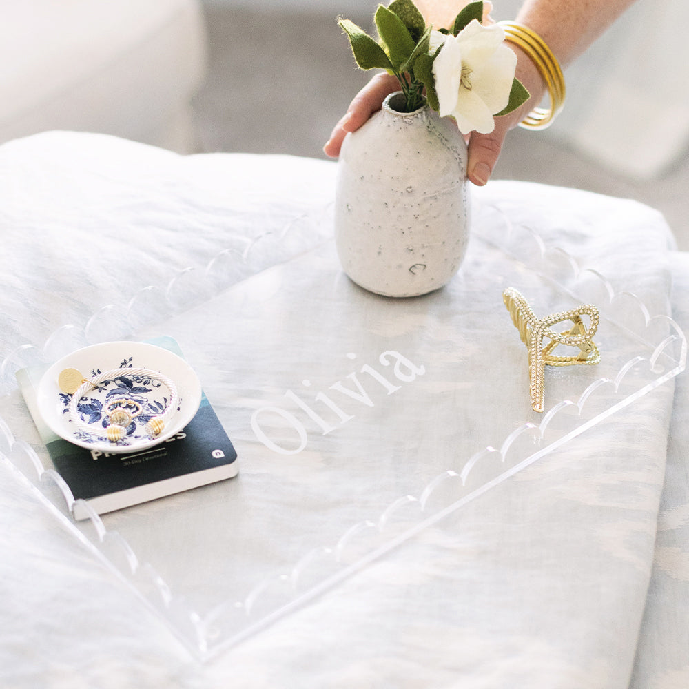 acrylic scalloped catch all monogrammed tray