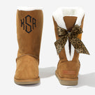 Monogrammed Sherpa Tie Booties | Leopard Print