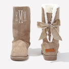 Monogrammed Sherpa Tie Booties | Tan