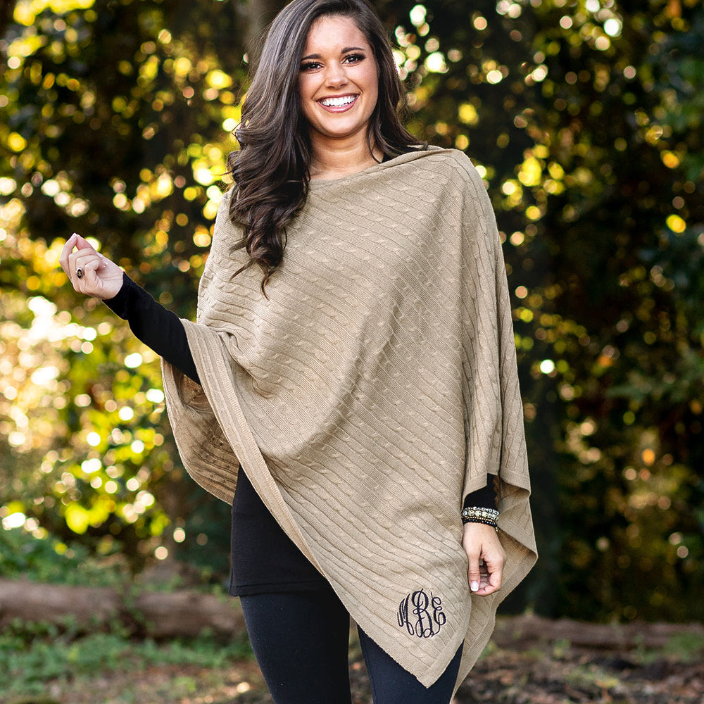 [poncho] monogrammed poncho in camel