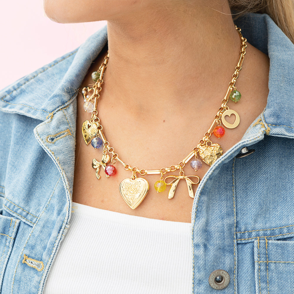 beaded charm necklace on girl
