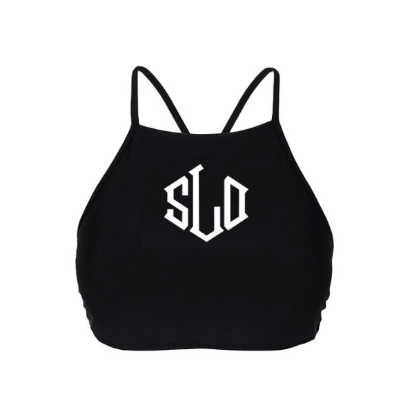 BLOOPER SWIM: Monogrammed High Neck Bikini Top