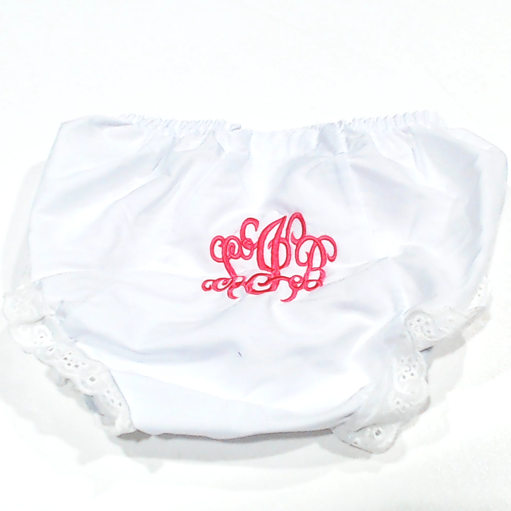 BLOOPER KIDS: Monogrammed White Eyelet Baby Bloomers