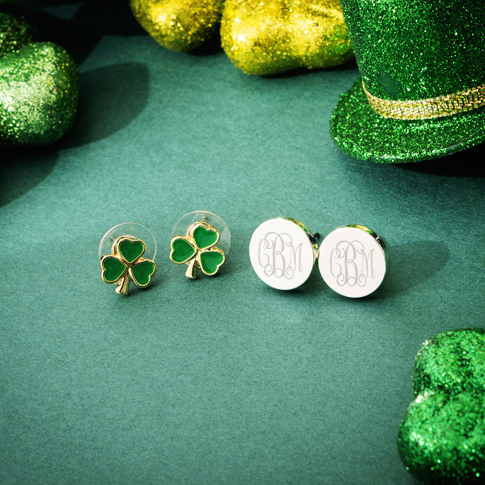 shamrock and silver monogrammed earrings