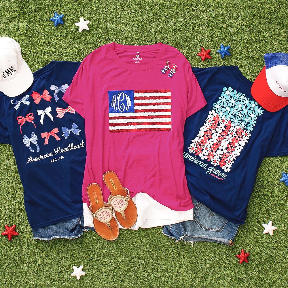 Monogrammed America T-Shirt | Navy Bows
