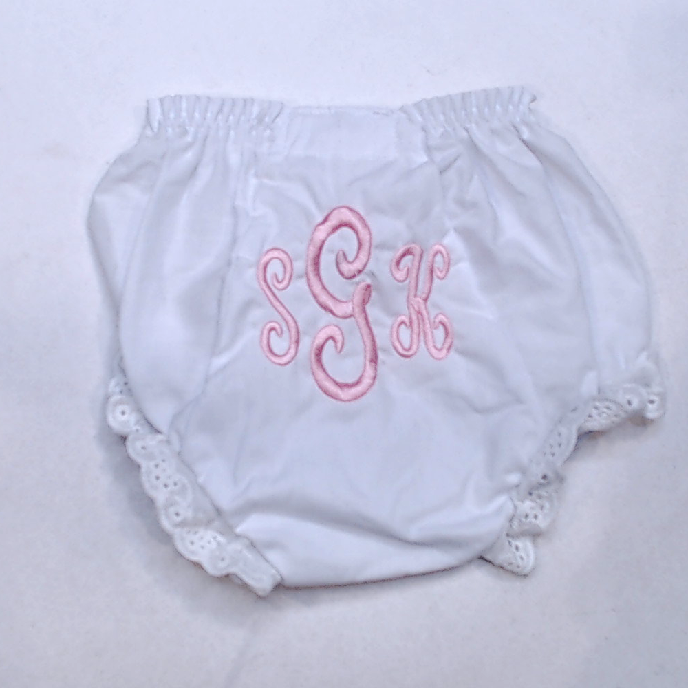 BLOOPER KIDS: Monogrammed White Eyelet Baby Bloomers