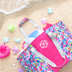 watercolor cheetah extra large tote on beach