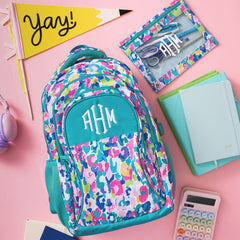 watercolor cheetah matching monogrammed backpack and binder pouch 