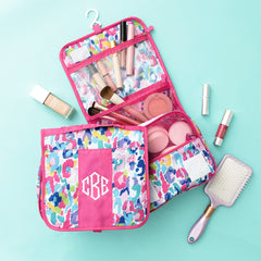 Monogrammed Packable Hanging Travel Case | Watercolor Cheetah