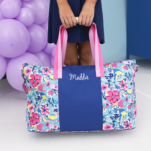 watercolor whimsy kids weekend bag held by girl 