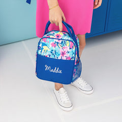 watercolor whimsy lunchbox held by girl 