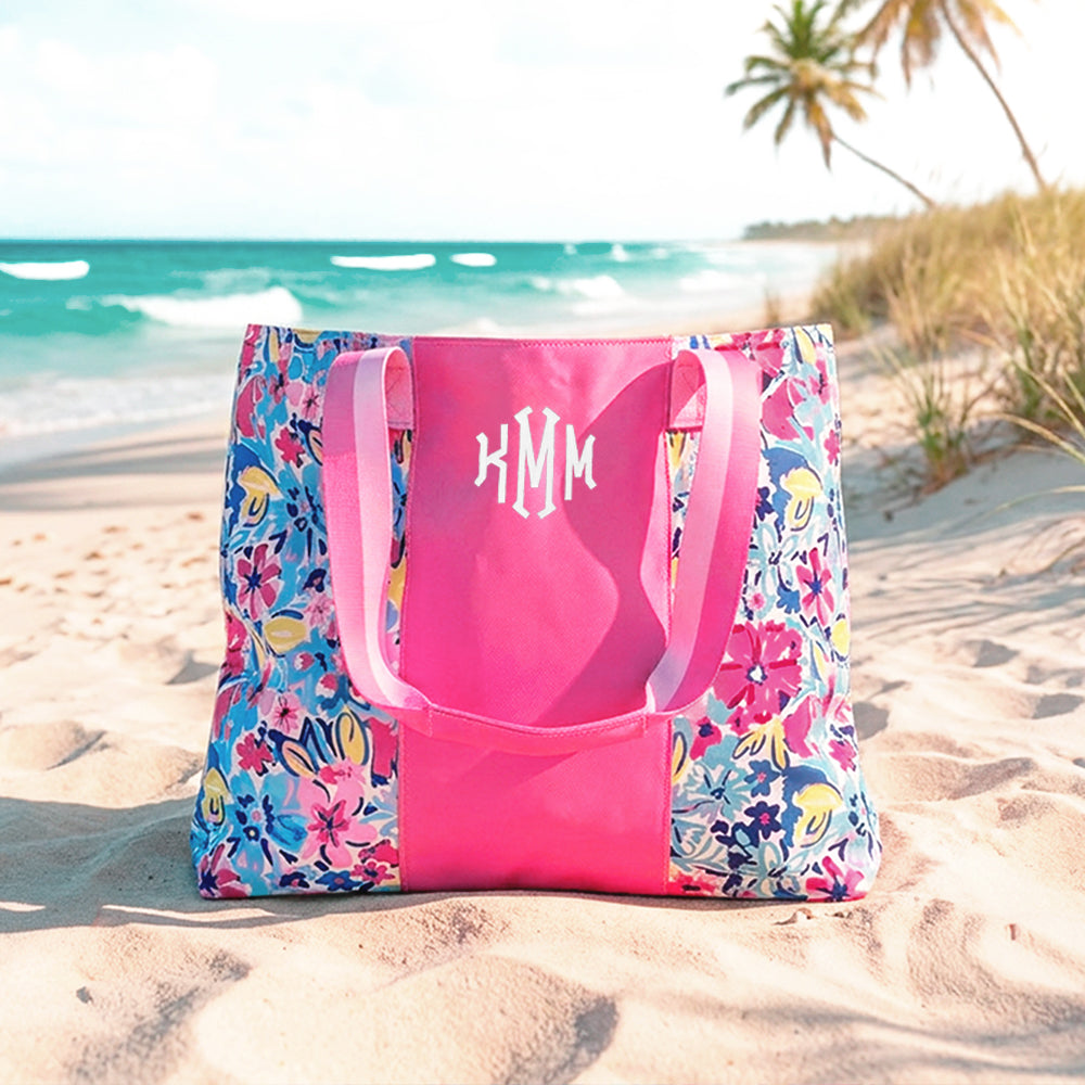 watercolor whimsy tote bag on beach