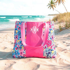 watercolor whimsy tote bag on beach