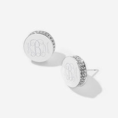 Monogrammed Pave Earrings in Silver