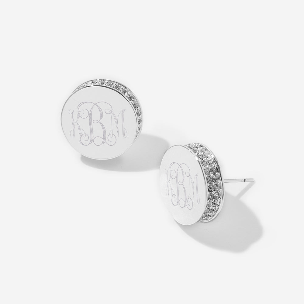 Monogrammed Pave Earrings in Silver