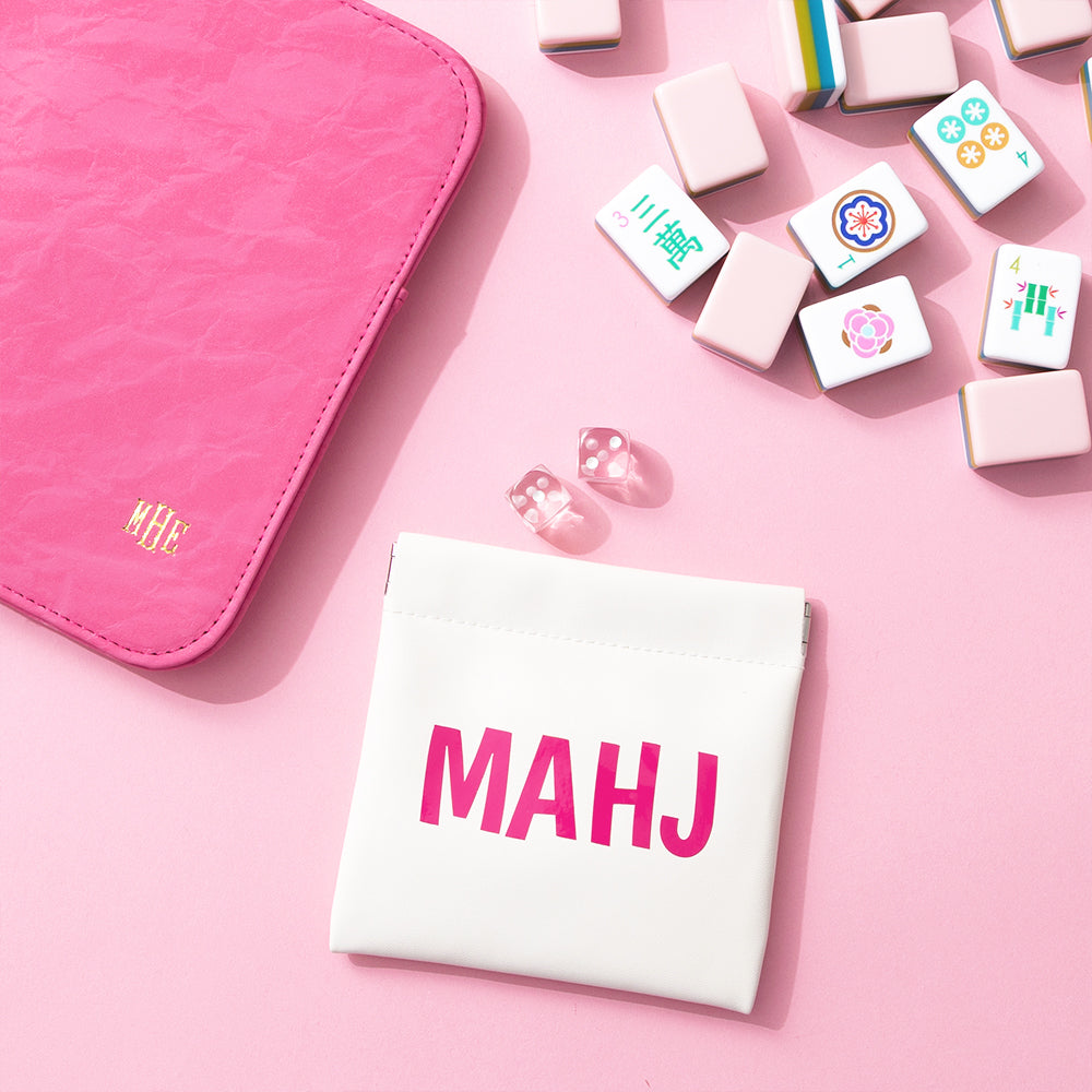 white mahjong dice bag with mahjong card holder