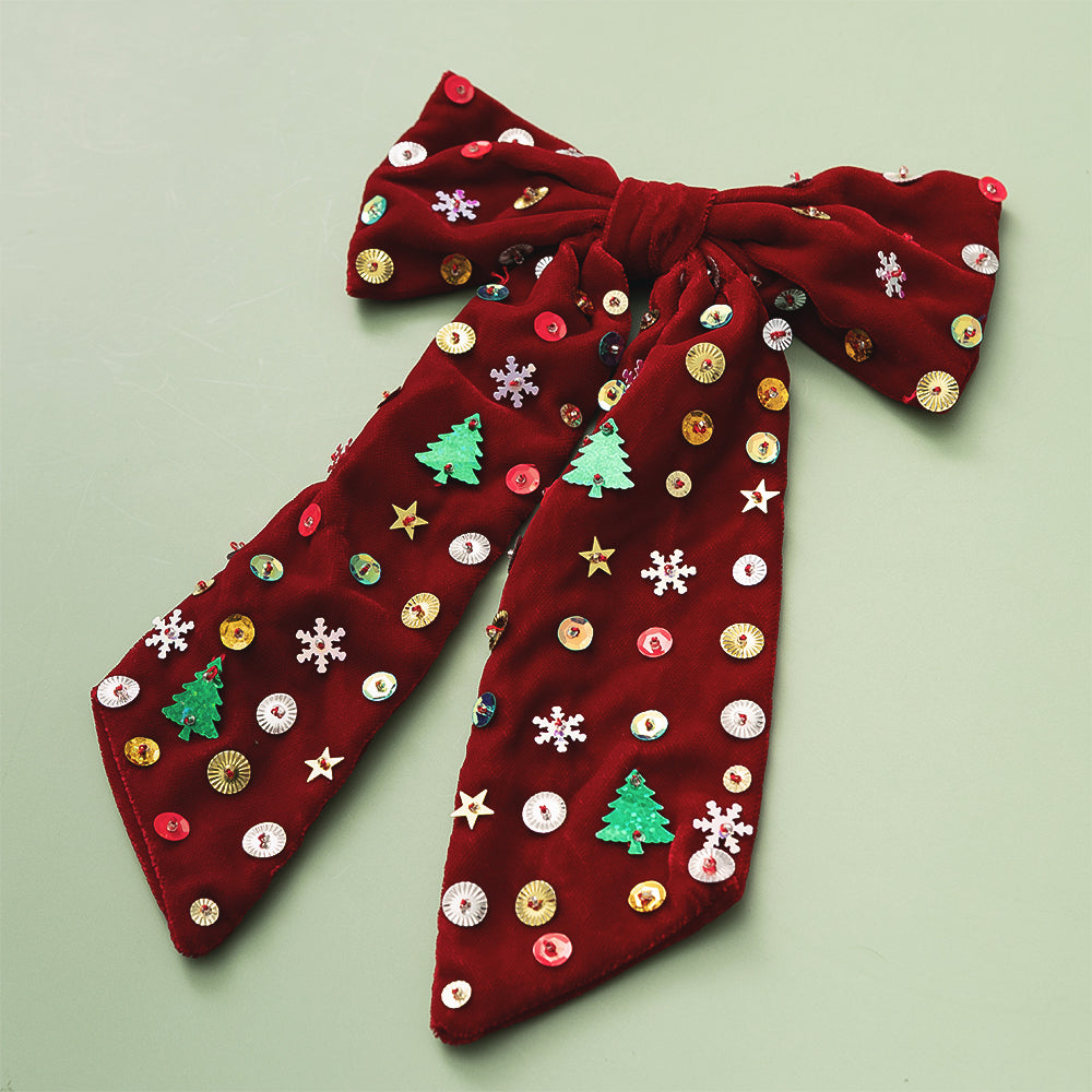 christmas velvet bow on green