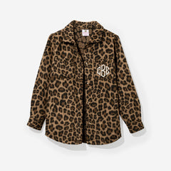 monogrammed shacket in leopard