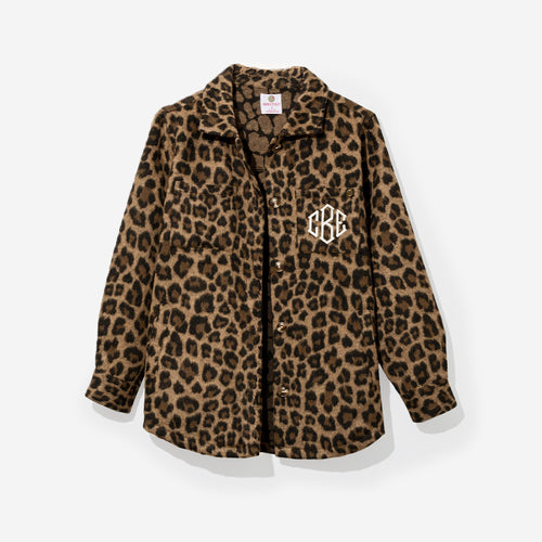 monogrammed shacket in leopard