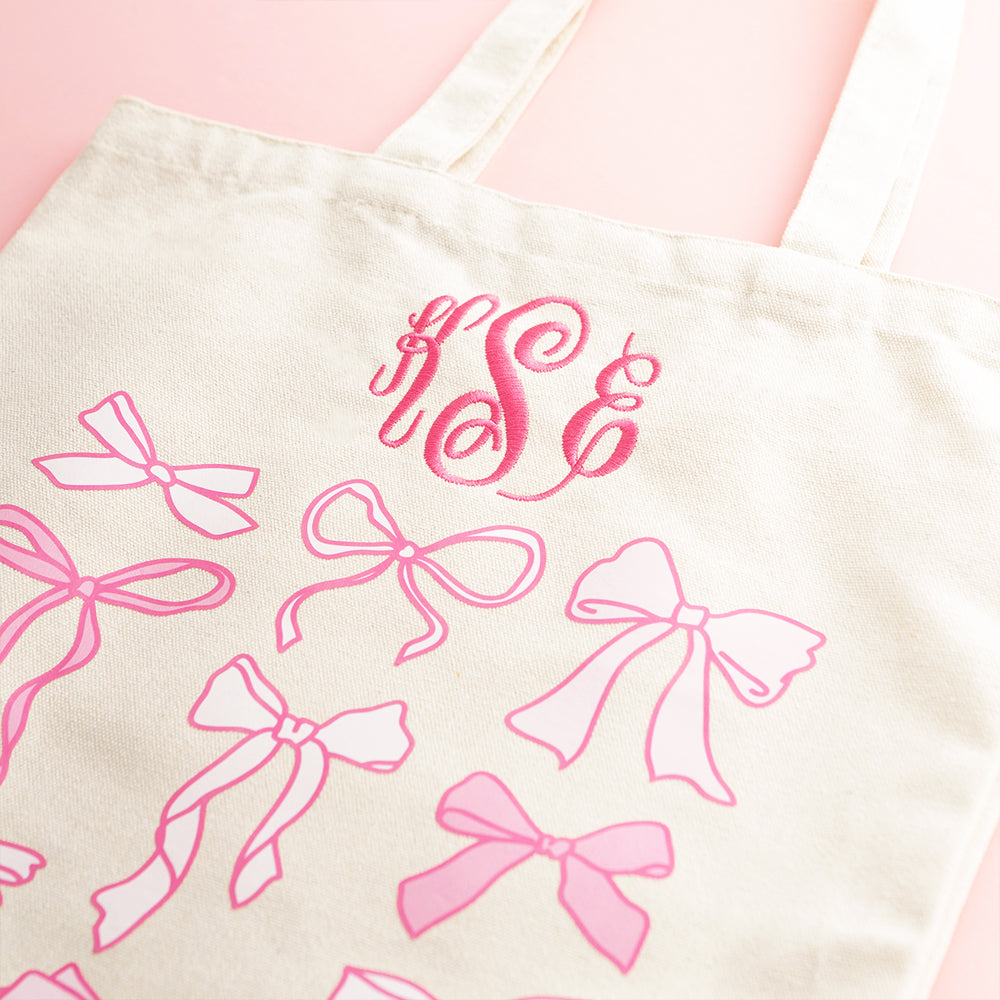 pink bows bow tote up close