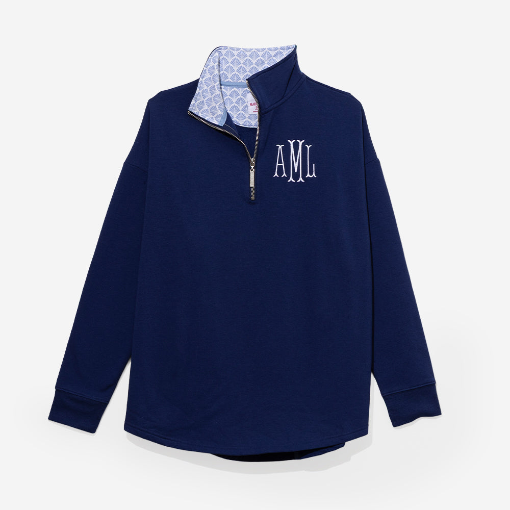 Monogrammed Quarter Zip Sweatshirt in Blue Shells