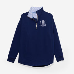 Monogrammed Quarter Zip Sweatshirt in Blue Shells