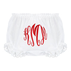 holiday monogrammed white baby eyelet bloomers