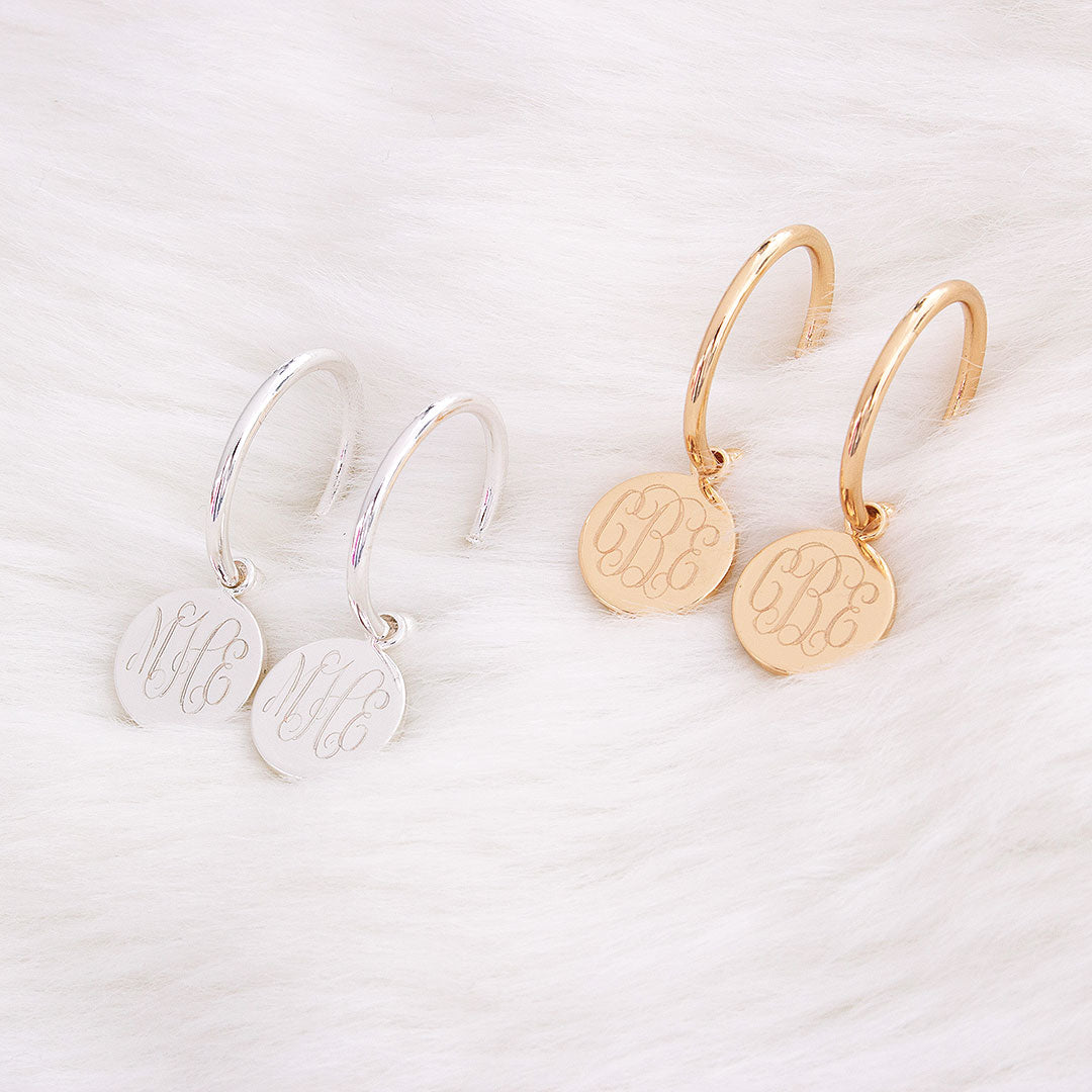 THE MONOGRAM ENGRAVED HOOPS/エングレイヴ3点セット Personalized Disc Hoop Earrings - Marleylilly