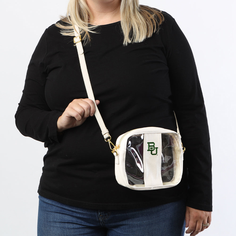 baylor clear crossbody in bone on girl wearing black long sleeve shirt