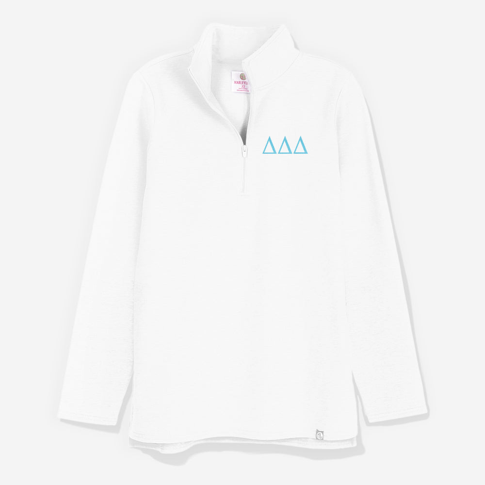 Delta Delta Delta Pullover Sweatshirt in White | Custom Sorority Quarter Zip